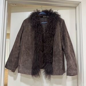 Vintage 100% Mongolian Fur Suede Jacket Penny Lane Coat Size 3 L Chico’s Design